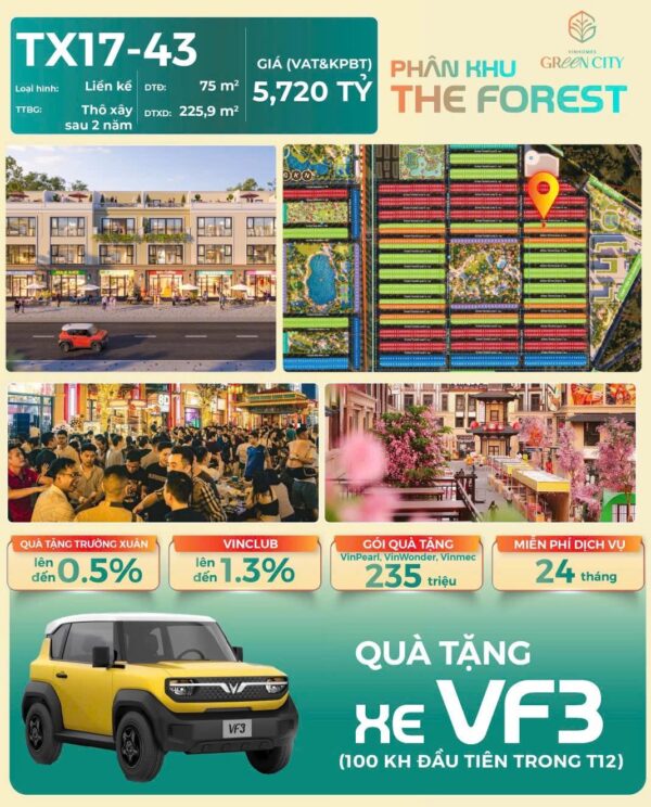 Sở hữu nhà Vinhomes Hậu Nghĩa kèm quà tặng xe điện VF3