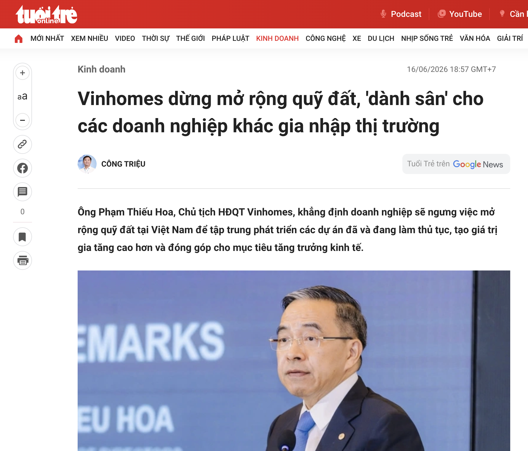 Vinhomes dừng mở rộng quỹ đất tại Việt Nam