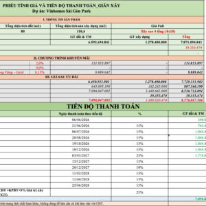 Bảng tính phương án thanh toán chuẩn căn xẻ khe 80m2 AS52-42 Vinhomes Sai Gon Park