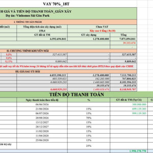 Bảng tính phương án thanh toán vay ngân hàng căn xẻ khe 80m2 AS52-42 Vinhomes Sai Gon Park
