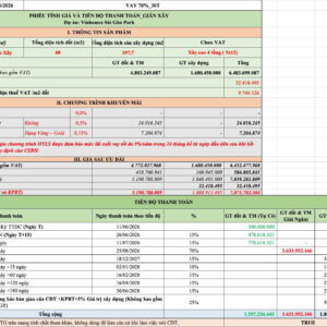 Báo giá nhà 60m2 Vinhomes Sai Gon Park mã căn AS68-27 theo phương án thanh toán vay ngân hàng trong 30 tháng