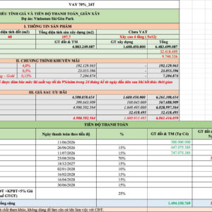 Báo giá nhà 60m2 Vinhomes Sai Gon Park mã căn AS68-27 theo phương án thanh toán vay ngân hàng trong 24 tháng
