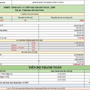 Giá bán Vinhomes Sai Gon Park nhà phố 70m2 theo phương án thanh toán nhanh