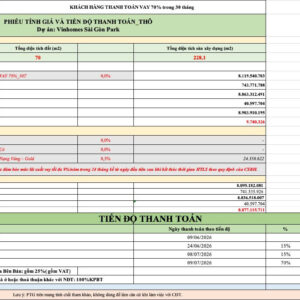 Phương án thanh toán vay ngân hàng 30 tháng TL10-44 Vinhomes Sai Gon Park